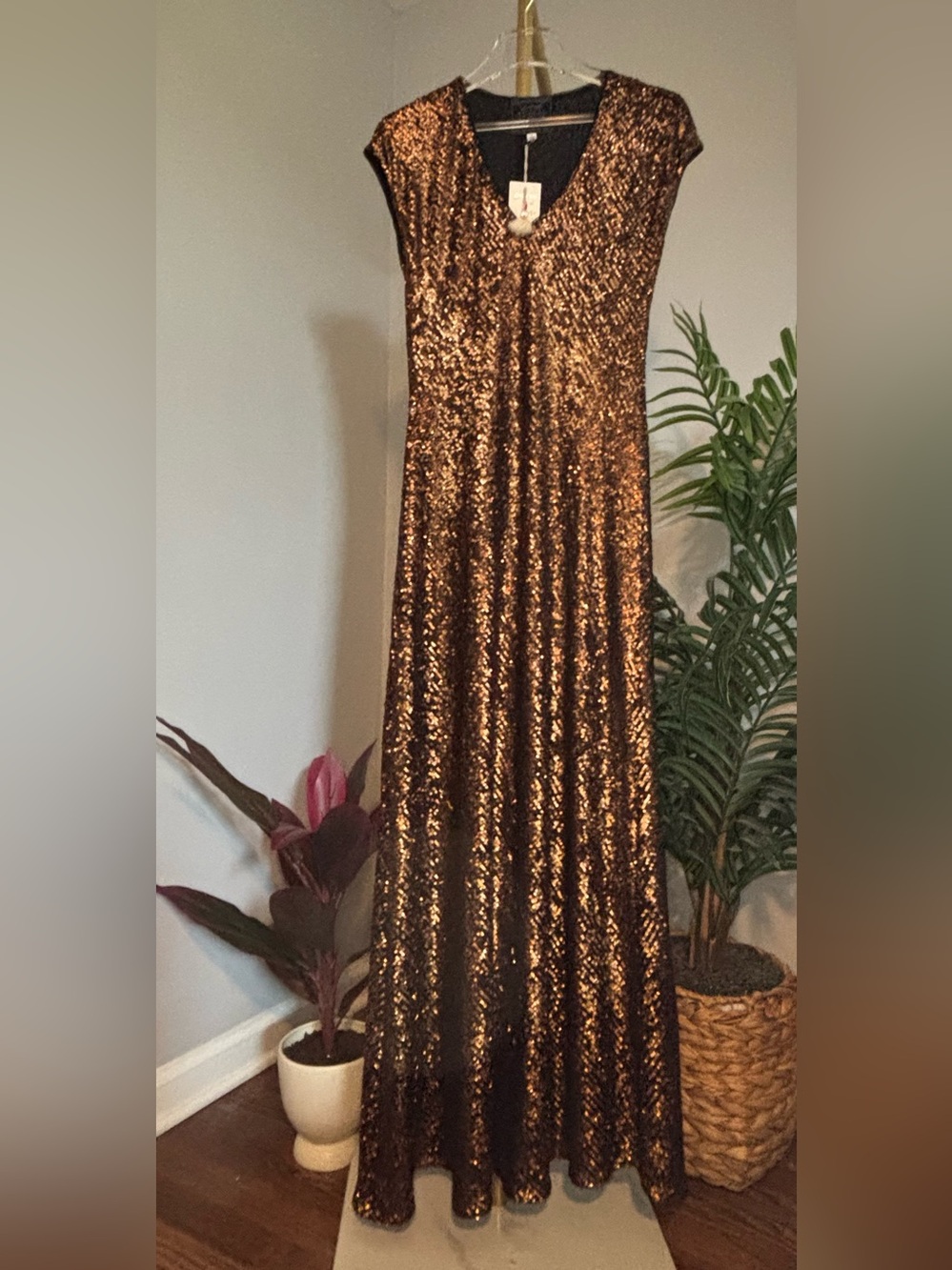 Johnny Was Bronze Sequin Maxi Dress - Picture 4 of 16
